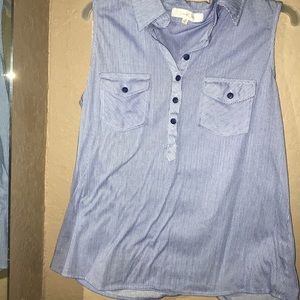 Blue and White semi button up striped Tank top